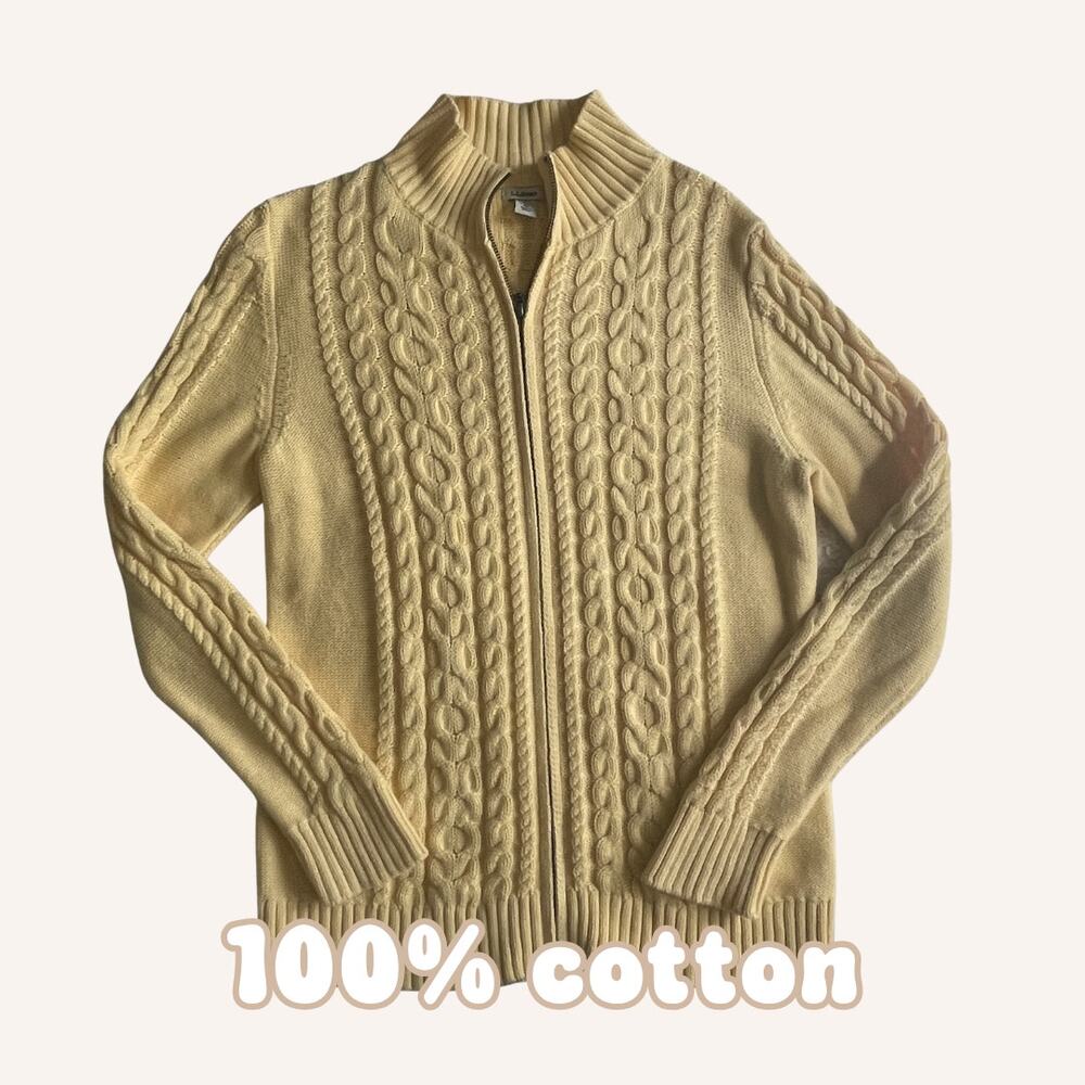 L.L.BEAN zip cardigan, butter yellow size M 298836 pristine condition